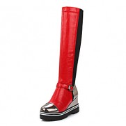 Women's Shoes Spring Riding Boots / Round Toe Heels Dress Wedge Heel Buckle / Slip-on / Split JointBlack /