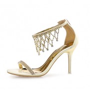 Women's Shoes Leather / Glitter Stiletto Heel Heels Sandals Wedding / Party & Evening / Dress Silver / Gold