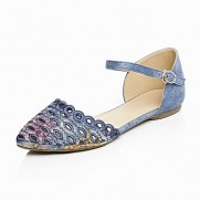 Women's Shoes Fabric Flat Heel Pointed Toe / Flats / Party & Evening / Dress /Blue / Gray / Almond